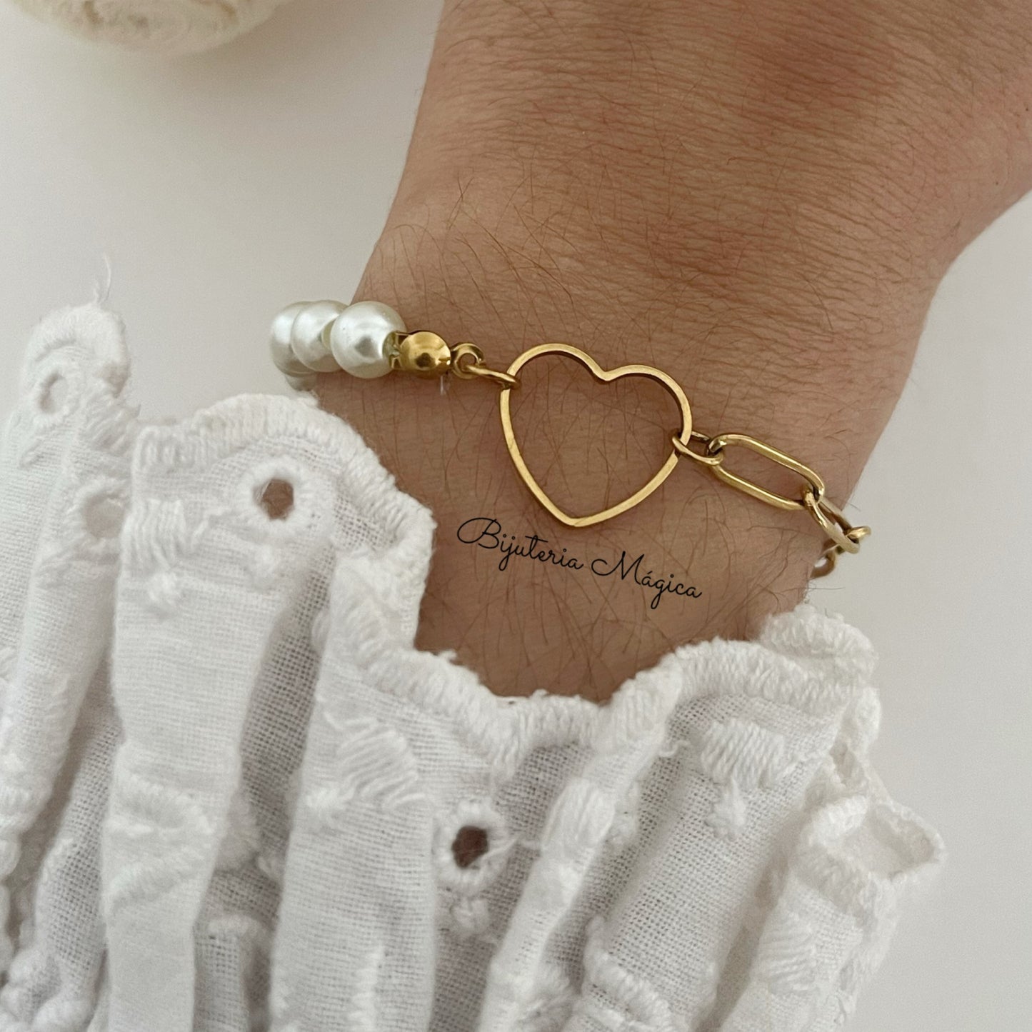 Pulseira Coração Pérola