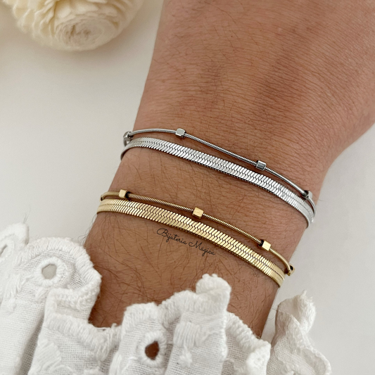 Pulseira Dupla Aço Herringbone