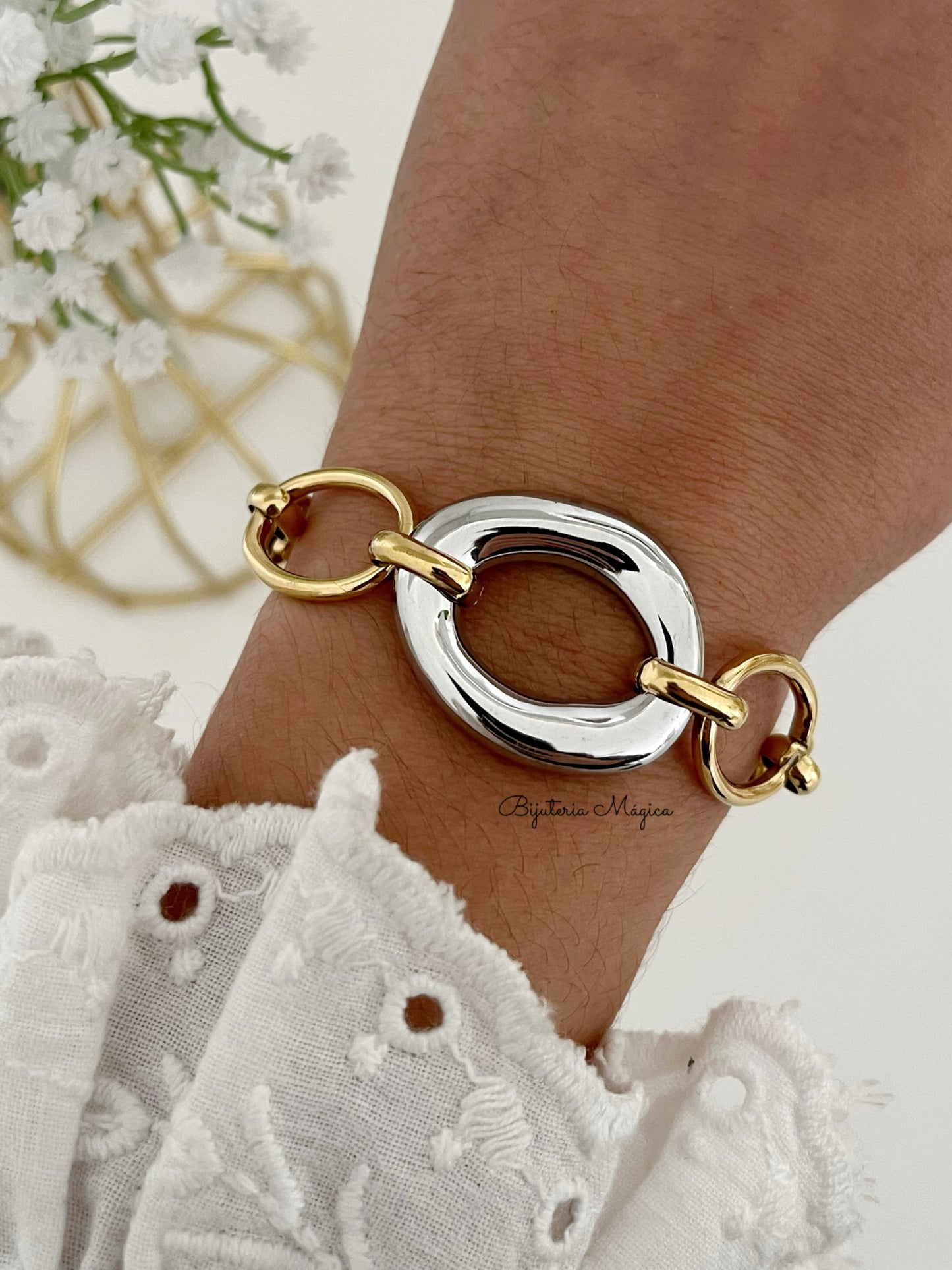 Pulseira Elos Bicolor em Aço