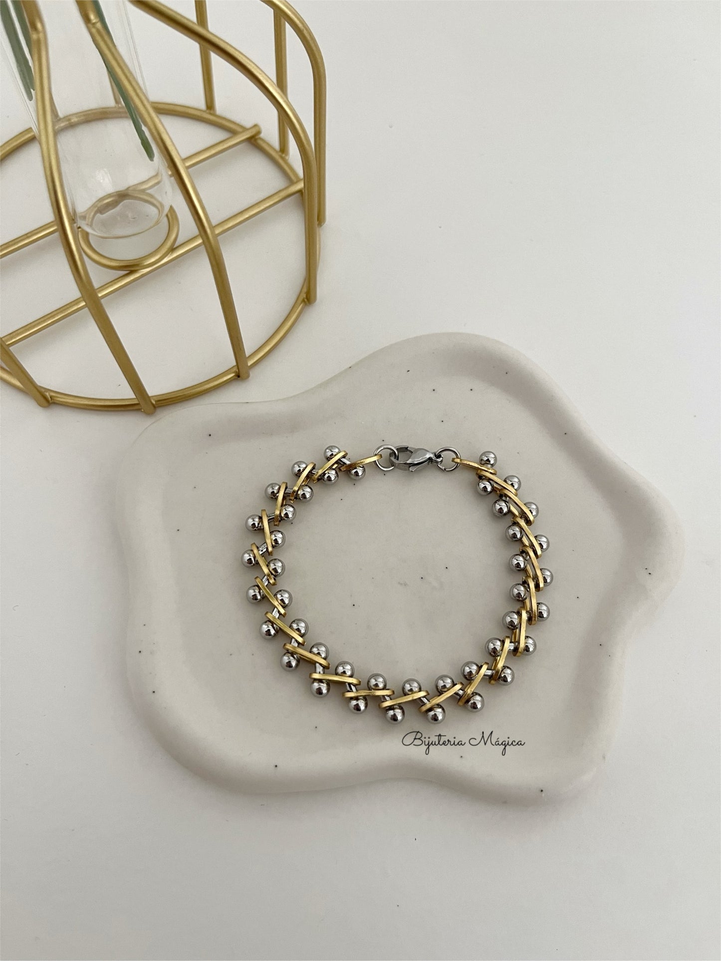 Pulseira Esferas Bicolor em Aço