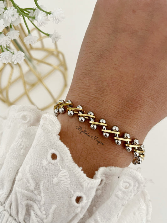 Pulseira Esferas Bicolor em Aço