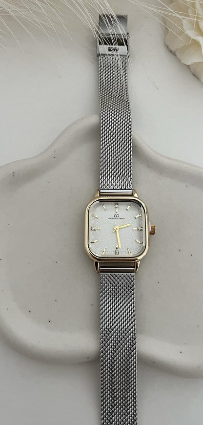 Silver & Gold Square Mesh Watch