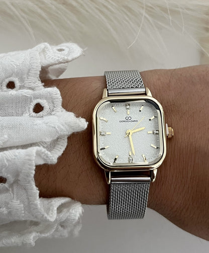 Silver & Gold Square Mesh Watch