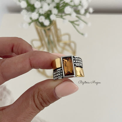 Elegance Amber Steel Ring