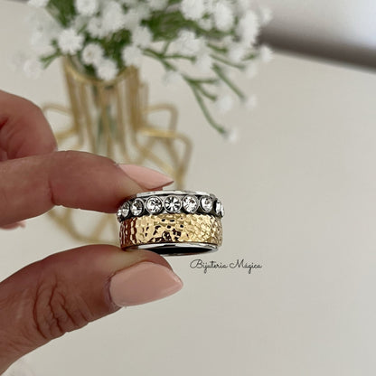 Anel Brilho Dourado Bicolor em Aço
