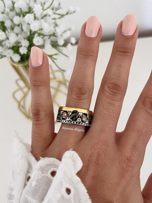 Anel Elegance Pedras Naturais em Aço