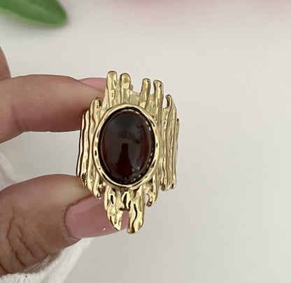 Golden Oval Stone Ring