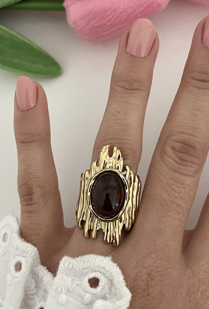 Golden Oval Stone Ring