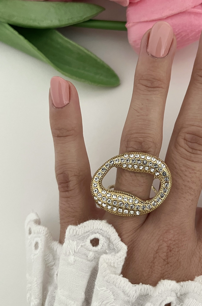 Anel Oval Brilho Dourado