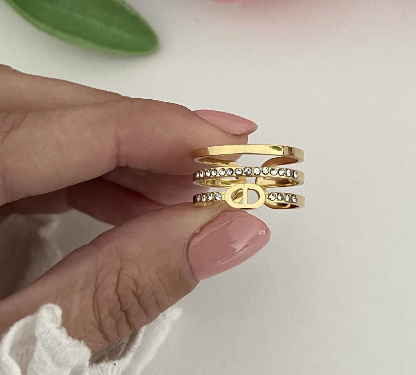 Anel Brilho Dourado Triplo