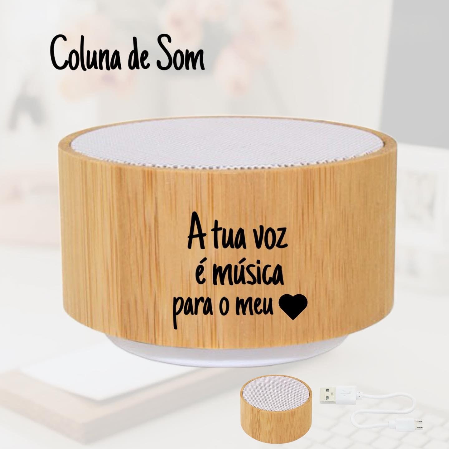 Coluna de Som Bambu Personalizada